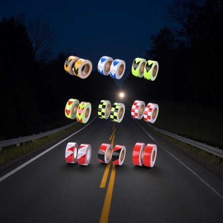 Colored reflective warning tape, high-brightness night vision safety sign, made of PVC material, 5cm wide and 45 meters long Colored reflective warning tape, high-brightness night vision safety sign, made of PVC material, 5cm wide and 45 meters long